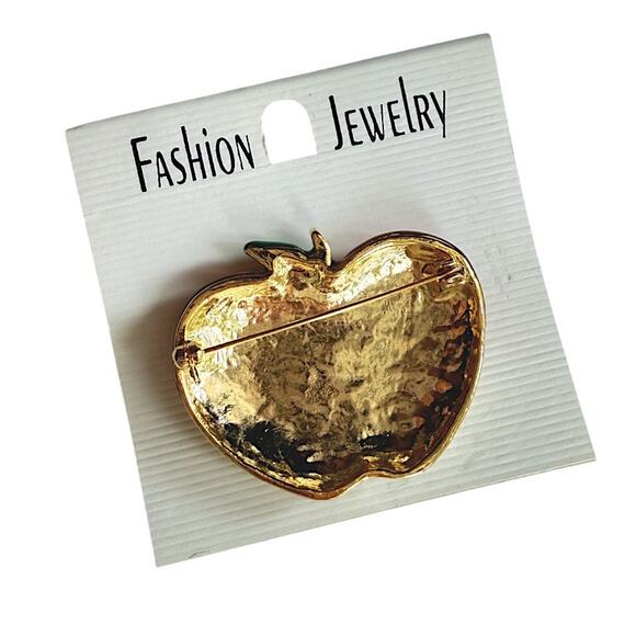 NWT 1.5" x 1.9" Gold Plated Enamel New York Skyline Red Apple Brooch / Pin - Picture 2 of 2